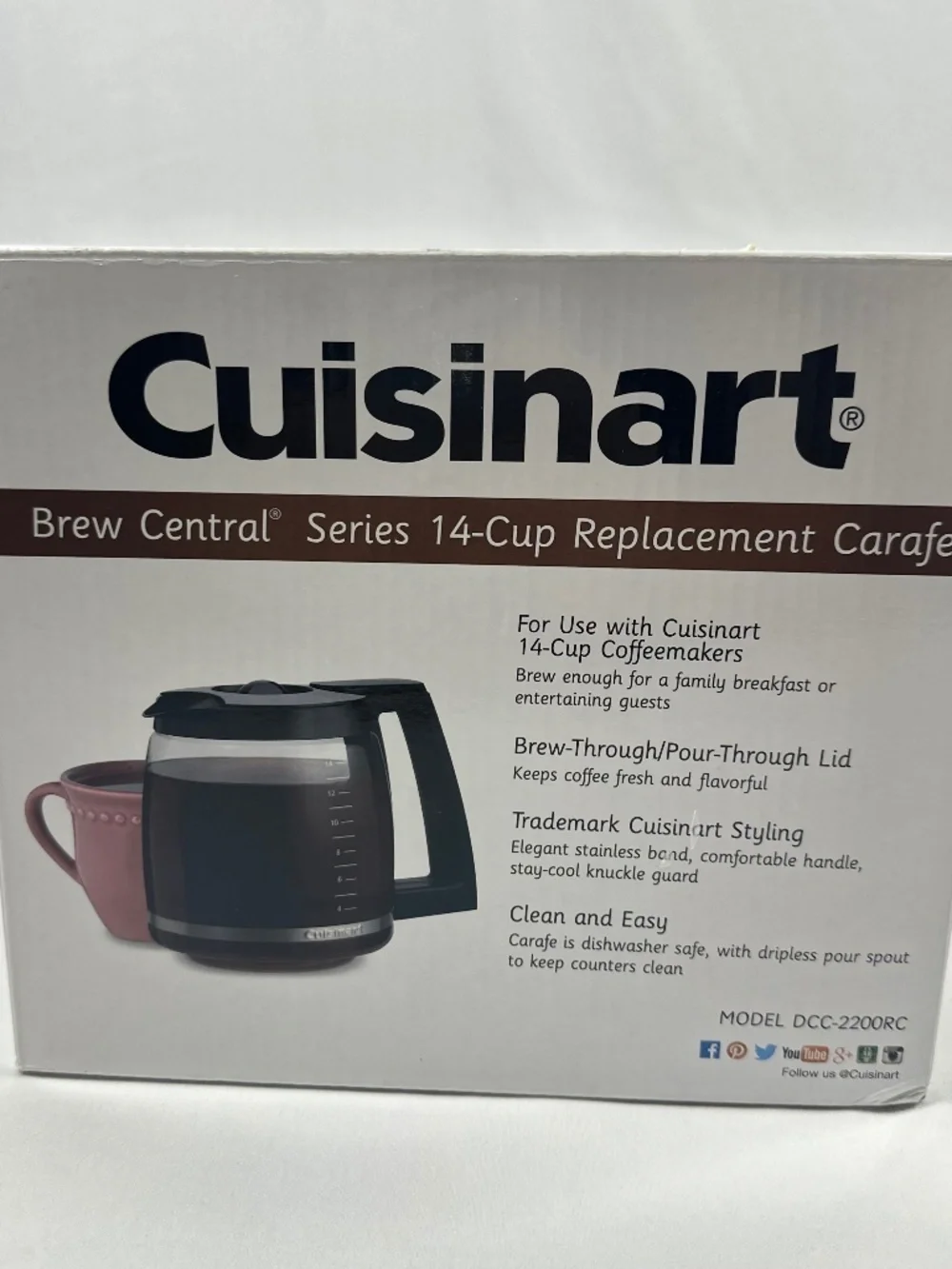 Cuisinart Brew Central Series 14 Cup Replacement Carafe Model DCC-2200RC NIB